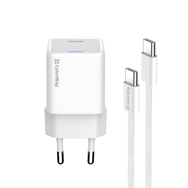 Мережевий зарядний пристрій Colorway GaN Mini 30W PD Port PPS USB (Type-C PD + USB QC4.0) білий, зображення 4