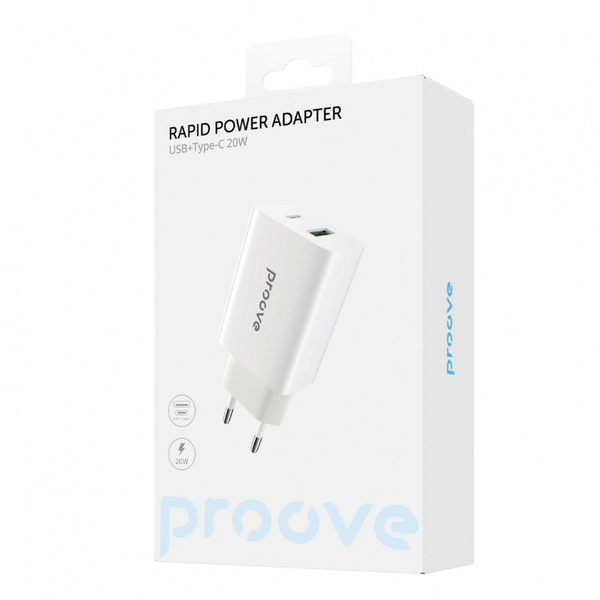 Мережевий зарядний пристрій Proove Rapid 20W (Type-C +USB) White, изображение 2
