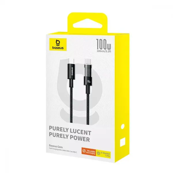 Кабель Baseus Gem Fast-Charging Data Cable Type-C to Type-C 100W 1m (чорний), зображення 2