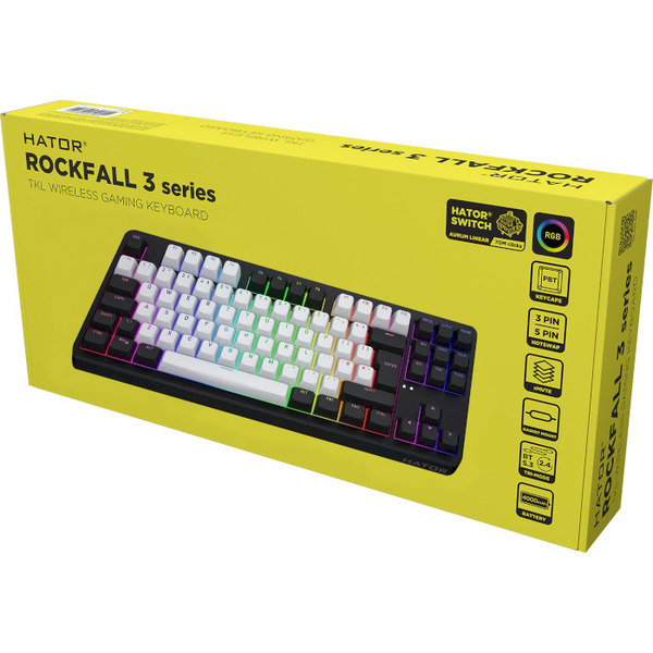Клавиатура механическая HATOR Rockfall 3 Mecha TKL wireless orange (HTK850EU) black, UK-ISO, QMK/VIA, изображение 2