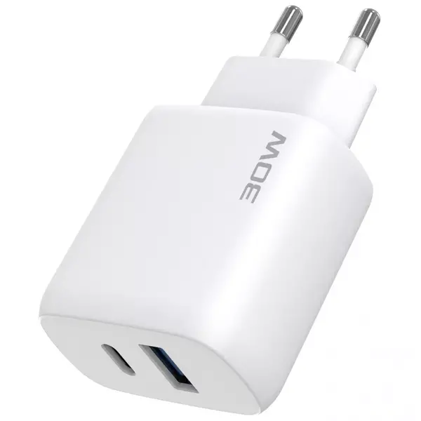 Сетевое зарядное устройство Proove Silicone Power 2 30W (Type-C + USB) + Cable Type-C to Type-C (1m) white (WCSP23011002), изображение 6