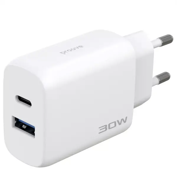 Сетевое зарядное устройство Proove Silicone Power 2 30W (Type-C + USB) + Cable Type-C to Type-C (1m) white (WCSP23011002), изображение 9