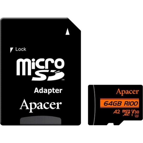 Карта пам'яті Apacer microSDXC UHS-I U3 64GB V30 A2 +SD