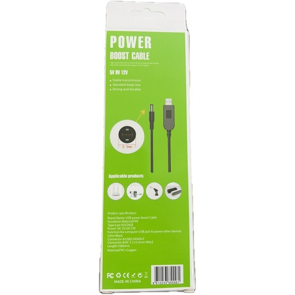 Кабель USB - DC Power Boost USB - DC 5.5x2.1 9V 1m Black, изображение 3