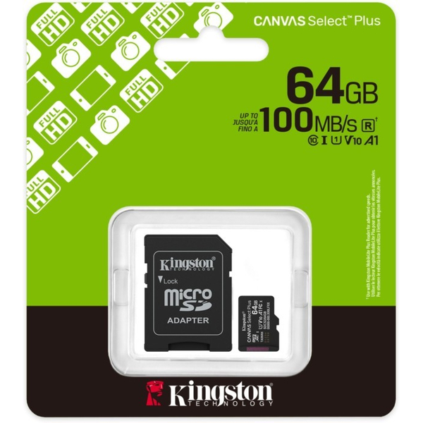 Карта пам'яті Kingston microSDXC 64GB Canvas Select Plus Gen3 +