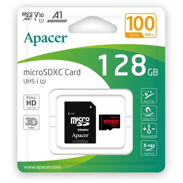 Карта пам'яті Apacer microSDXC UHS-I 128GB R100 +SD, изображение 2