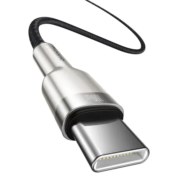 Кабель Baseus Cafule Metal Type-C to Type-C 100W Black 1m (CATJK-C01), изображение 2