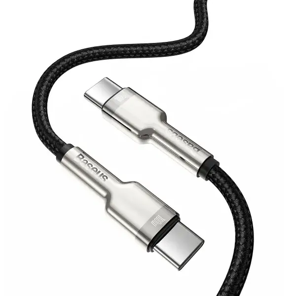 Кабель Baseus Cafule Metal Type-C to Type-C 100W Black 1m (CATJK-C01), изображение 3