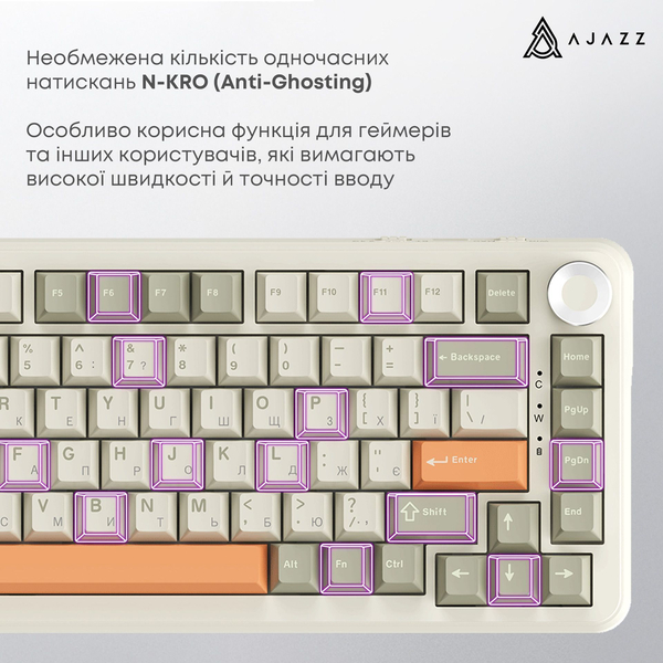 Бездротова механічна клавіатура Ajazz AK820 MAX Flying Fish Switch Retro Colour - 8000 mAh (AK820MAX, зображення 7