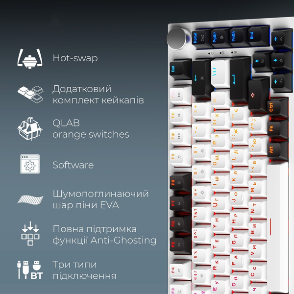 Бездротова механічна клавіатура GamePro Asgard Valhalla (MK160W Pro) 75% QLAB orange switches, изображение 16