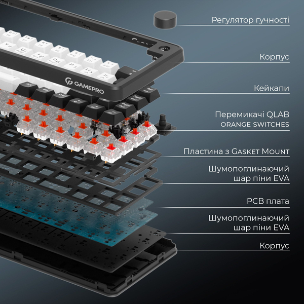 Бездротова механічна клавіатура GamePro Asgard Valhalla (MK210B Pro) 65% QLAB orange switches, изображение 12