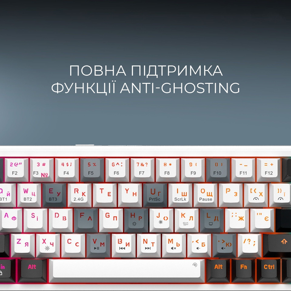 Бездротова механічна клавіатура GamePro Asgard Valhalla (MK210W Pro) 65% QLAB orange switches, изображение 14