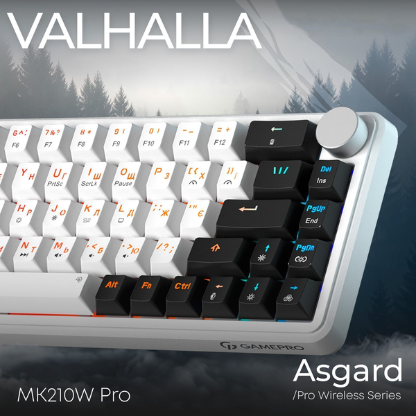 Бездротова механічна клавіатура GamePro Asgard Valhalla (MK210W Pro) 65% QLAB orange switches, изображение 5