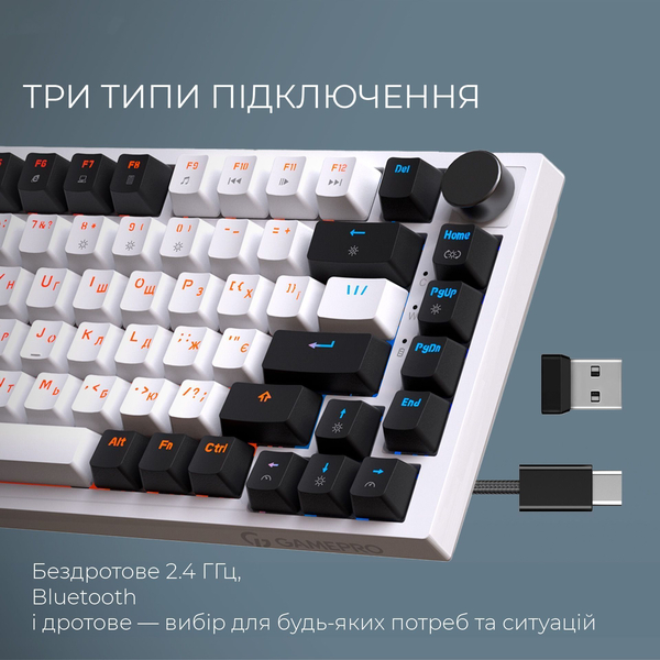 Бездротова механічна клавіатура GamePro Asgard Valhalla (MK160W Pro) 75% QLAB orange switches, изображение 6