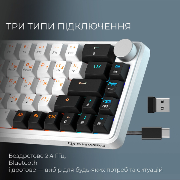 Бездротова механічна клавіатура GamePro Asgard Valhalla (MK210W Pro) 65% QLAB orange switches, зображення 6