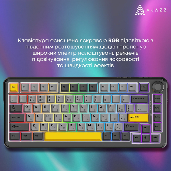 Клавіатура механічна бездротова Ajazz AK820 MAX PLUS Daydream Switch RGB Wireless/BT/USB Black, зображення 11