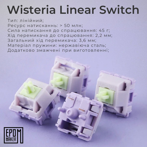 Клавіатура механічна бездротова EPOMAKER Shadow-X Wisteria Linear White (SHX-W-WL), зображення 5