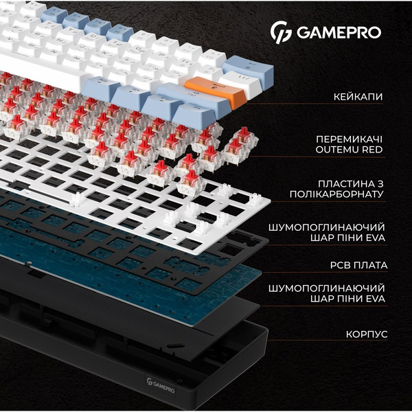 Дротова механічна клавіатура GamePro MK130R (Red) з Hot-Swap RGB Black, зображення 11