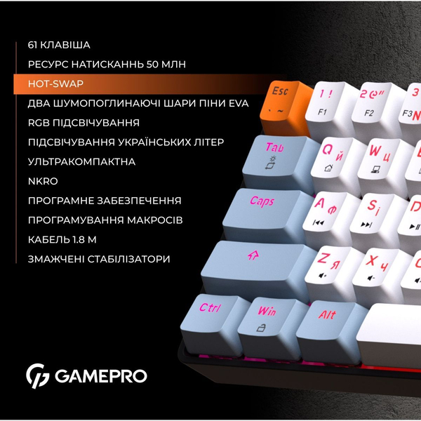 Дротова механічна клавіатура GamePro MK130R (Red) з Hot-Swap RGB Black, зображення 7