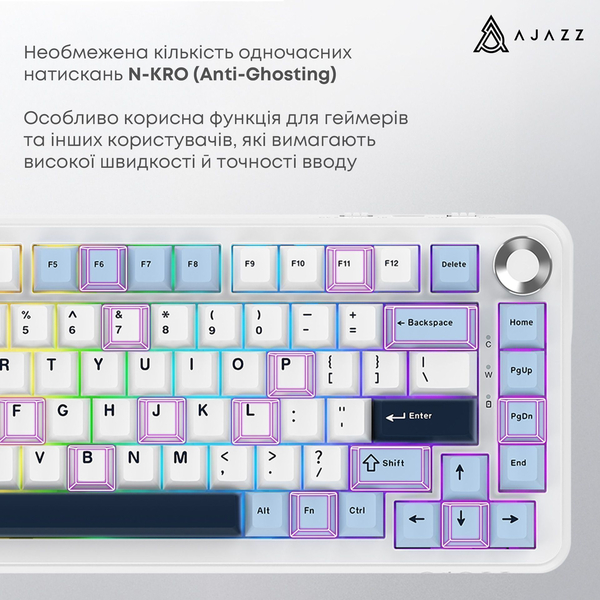 Клавіатура механічна бездротова Ajazz AK820 MAX PLUS Daydream Switch RGB Wireless/BT/USB White, зображення 10