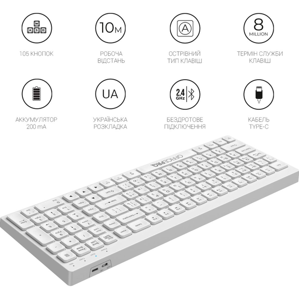 Клавіатура бездротова OfficePro (SK985W), зображення 8