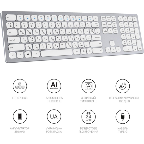Клавіатура бездротова OfficePro (SK1550W), зображення 6