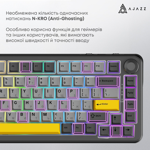 Клавіатура механічна бездротова Ajazz AK820 MAX PLUS Daydream Switch RGB Wireless/BT/USB Black, зображення 10