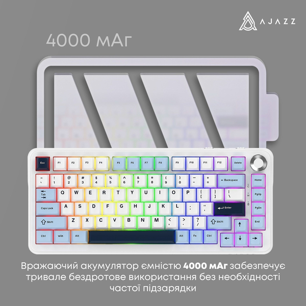 Клавіатура механічна бездротова Ajazz AK820 MAX PLUS Daydream Switch RGB Wireless/BT/USB White, зображення 4