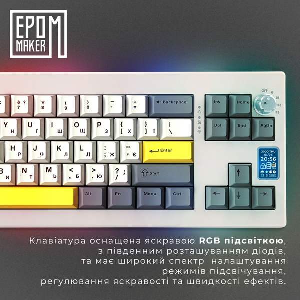 Клавіатура механічна бездротова EPOMAKER Shadow-X Wisteria Linear White (SHX-W-WL), зображення 8