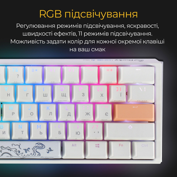 Механічна клавіатура Ducky One 3 Mini Cherry MX Red RGB White UA, зображення 4