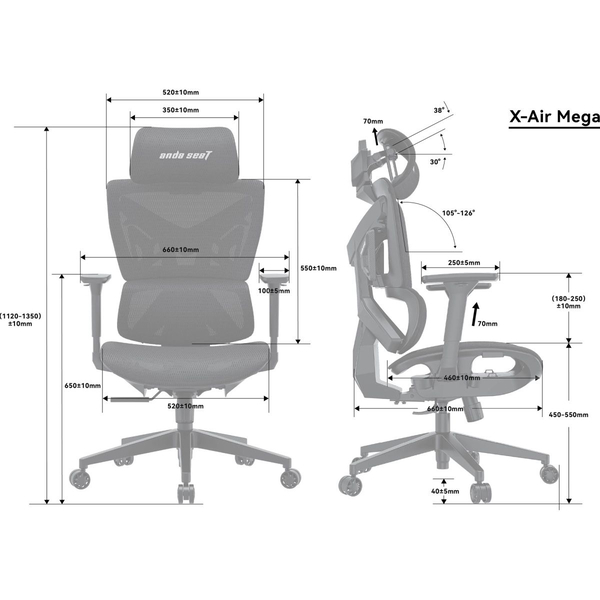 Крісло ігрове Anda Seat X-Air Mega Size XL Mesh Space Black, зображення 6