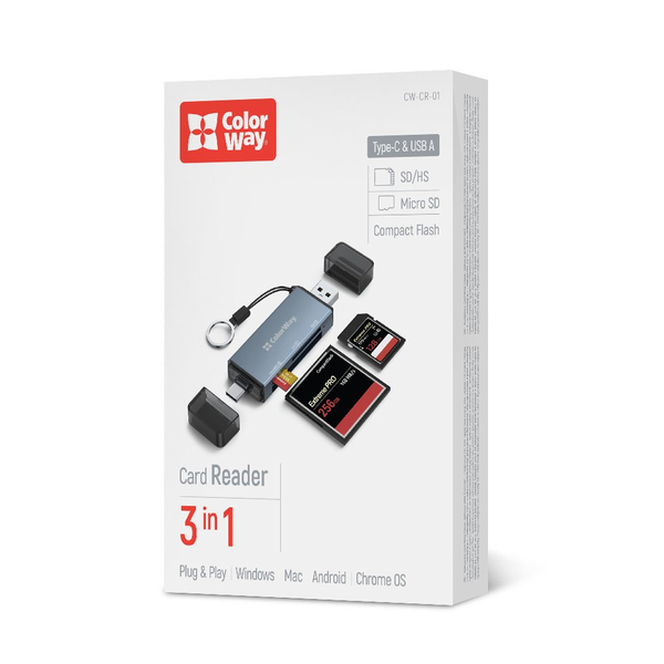 Кардридер Colorway USB 2.0/USB-C to CF/SD/MicroSD (CW-CR-01)