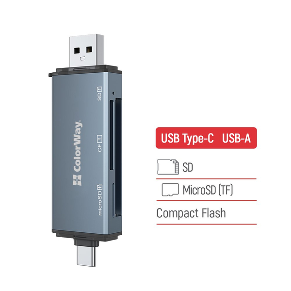 Кардридер Colorway USB 2.0/USB-C to CF/SD/MicroSD (CW-CR-01), изображение 3