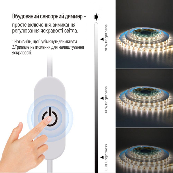 Світлодіодна LED стрічка ColorWay 3м з живленням від USB холодний білий (CW-LD03), зображення 4