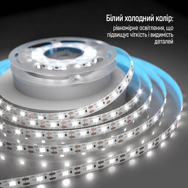 Світлодіодна LED стрічка ColorWay 3м з живленням від USB холодний білий (CW-LD03), зображення 8