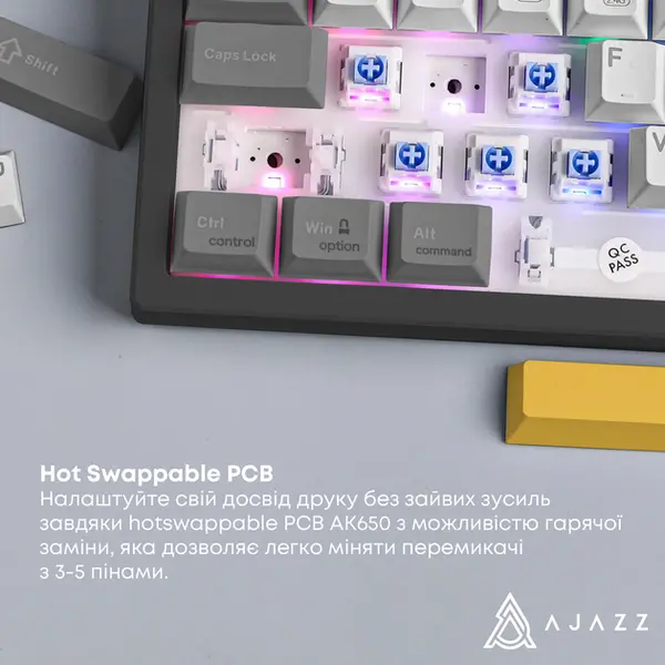 Дротова механічна клавіатура Ajazz AK650 Day Dream switches Gradient Black Gray (AK650-DD-BG), зображення 6