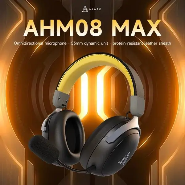 Бездротова ігрова гарнітура Ajazz AHM08 MAX Black Gray Yellow (AHM08-MAX-BGY), зображення 2