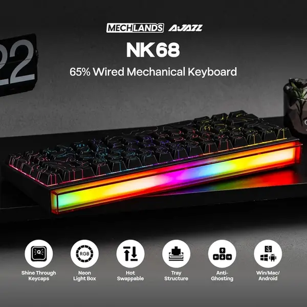 Дротова механічна клавіатура Ajazz NK68 Red switches White (NK68-R-W), зображення 2